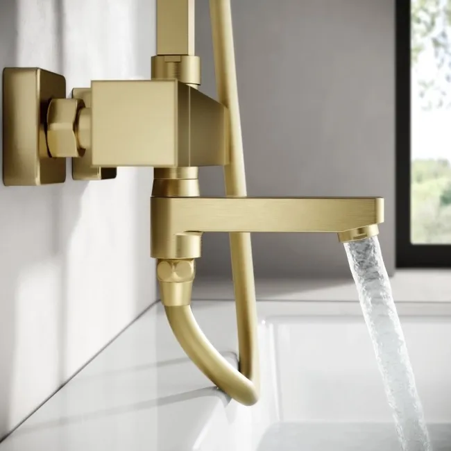 Skye Square Brushed Brass Thermostatic Bath Filler Shower Set