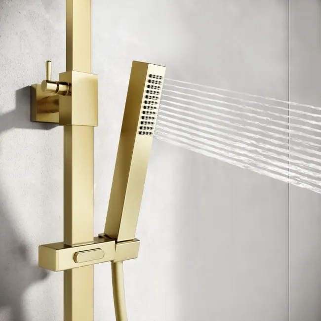 Brushed Brass Square Thermostatic Shower