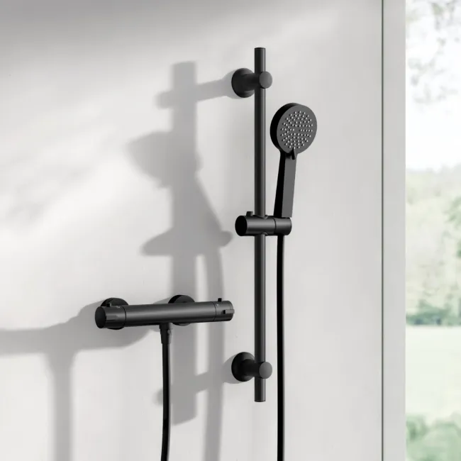 Aran Matt Black Round Thermostatic Bar Shower Set