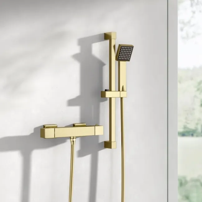 Cork Brushed Brass Square Thermostatic Bar Shower Set