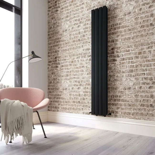 Faro Matt Black Double Flat Panel Vertical Radiator 1800x280mm