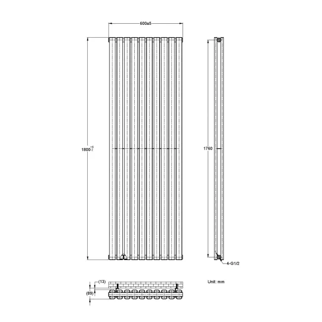 Marbella Anthracite Double Oval Panel Radiator 1800x600mm