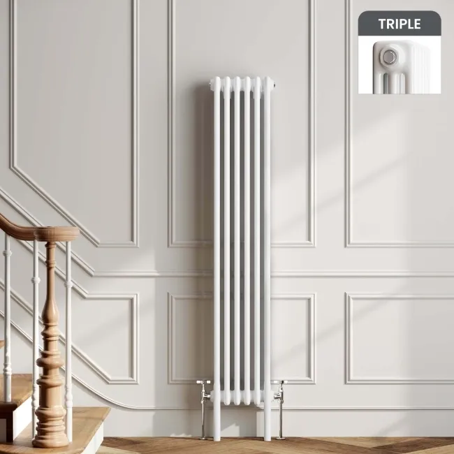Athens White Triple Column Vertical Traditional Radiator 1500x290mm