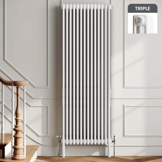 Athens White Triple Column Vertical Traditional Radiator 1800x650mm