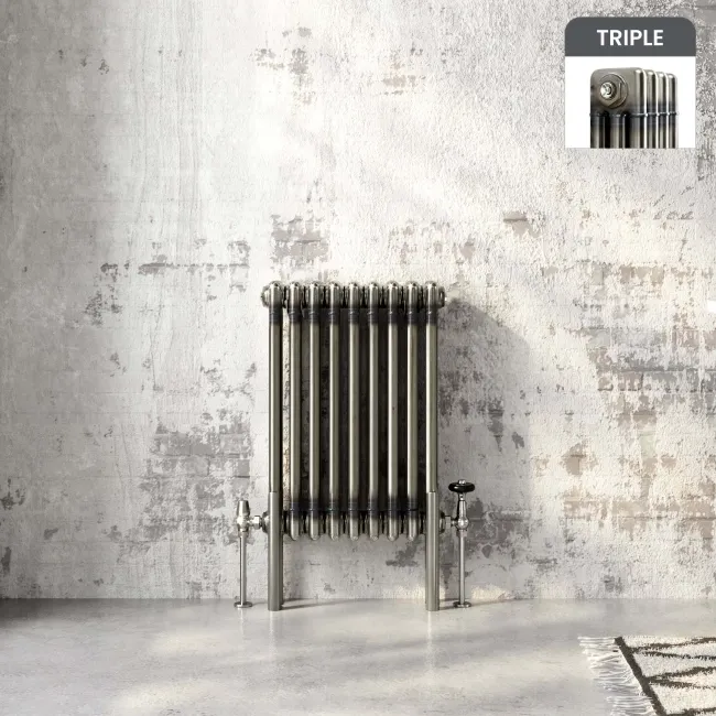 Athens Raw Metal Triple Column Horizontal Traditional Radiator 600x425mm