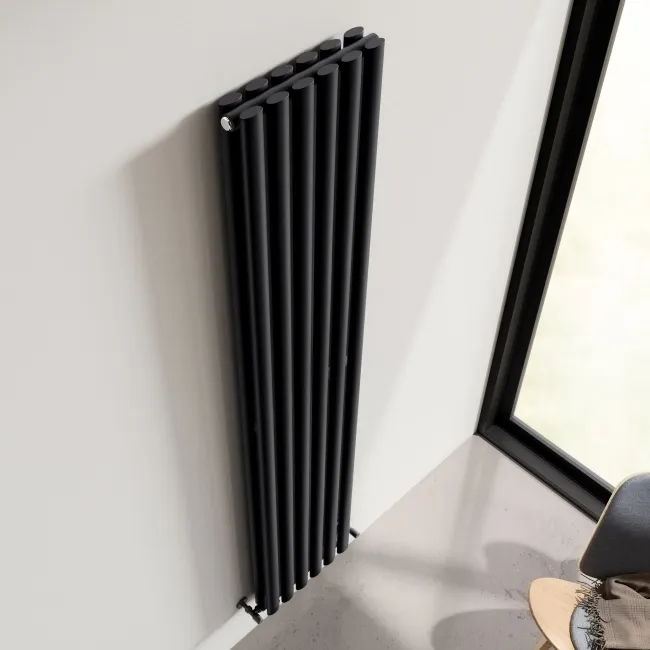 Marbella Matt Black Double Oval Panel Radiator 1800x360mm