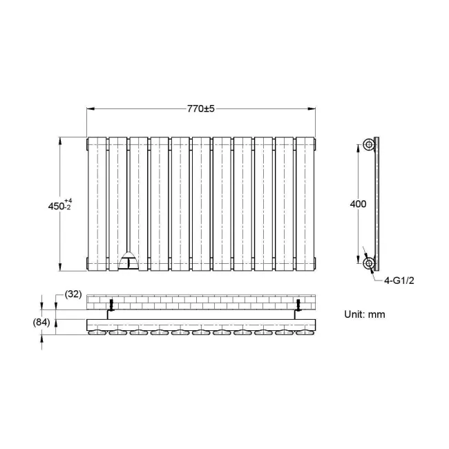 Faro White Single Flat Panel Horizontal Radiator 450x770mm