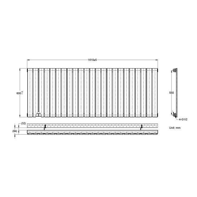 Faro Anthracite Single Flat Panel Horizontal Radiator 600x1610mm