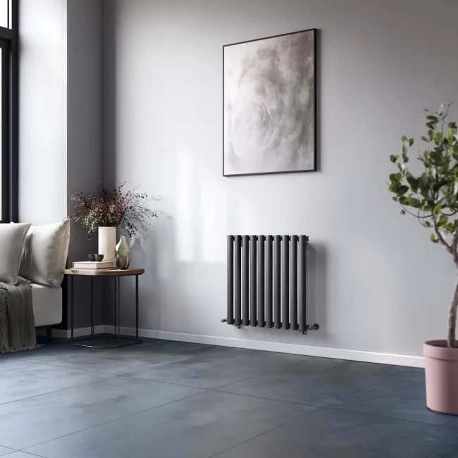 Marbella Anthracite Single Oval Panel Radiator 600x600mm