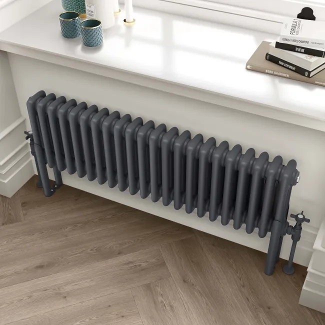 Athens Anthracite Triple Column Horizontal Traditional Radiator 300x1010mm