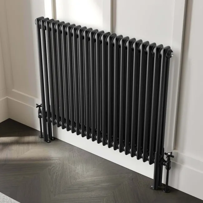 Athens Matt Black Double Column Horizontal Traditional Radiator 750x1010mm