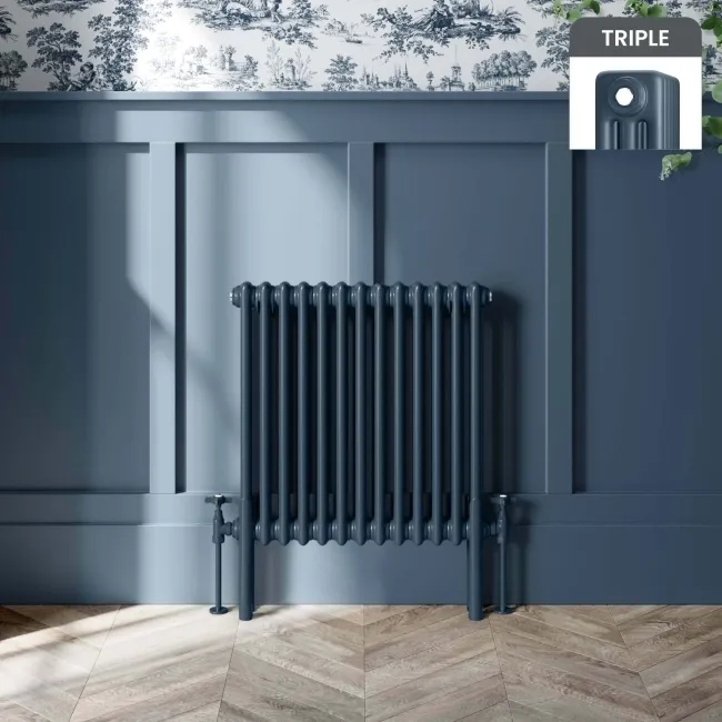 Athens Inky Blue Triple Column Horizontal Traditional Radiator 600x605mm