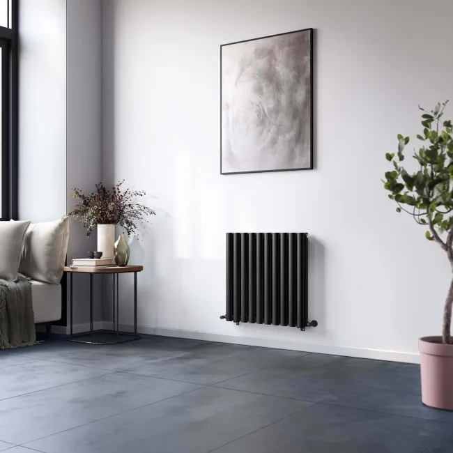 Marbella Matt Black Double Oval Panel Radiator 600x600mm