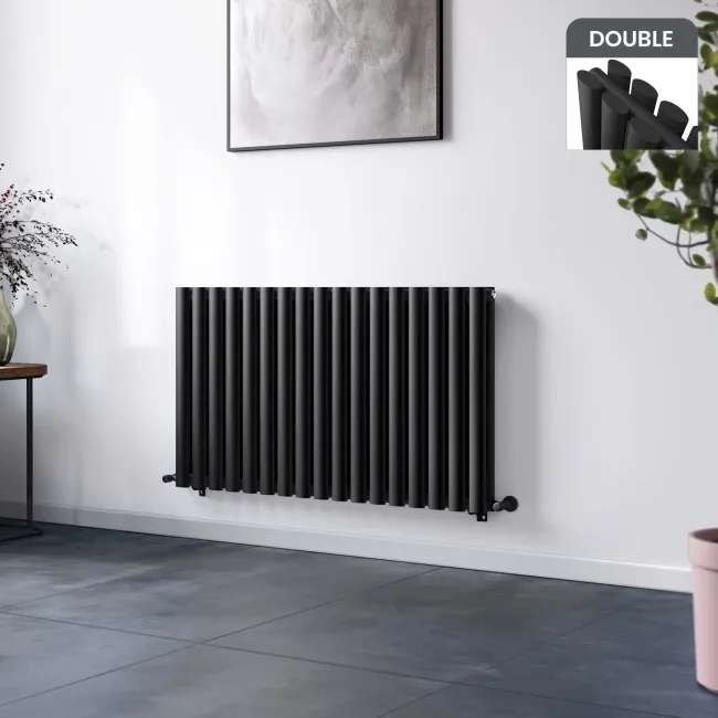 Marbella Matt Black Double Oval Panel Radiator 600x1020mm