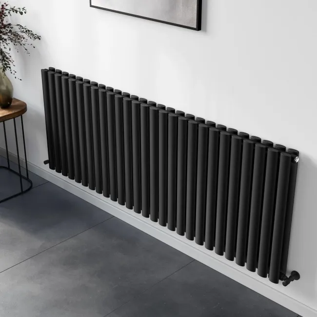 Marbella Matt Black Double Oval Panel Radiator 600x1620mm