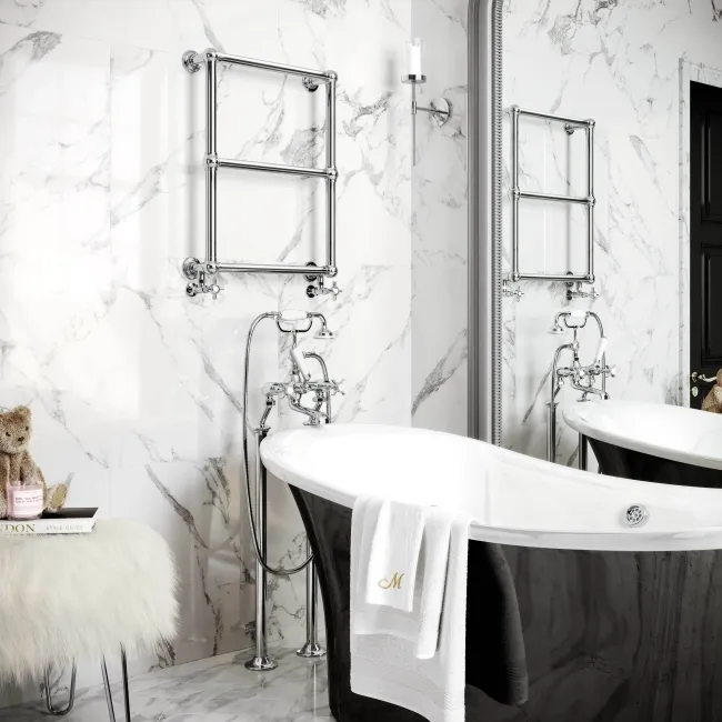 Gibraltar Wall Hung Traditional Chrome Heated Towel Rail 690x600mm