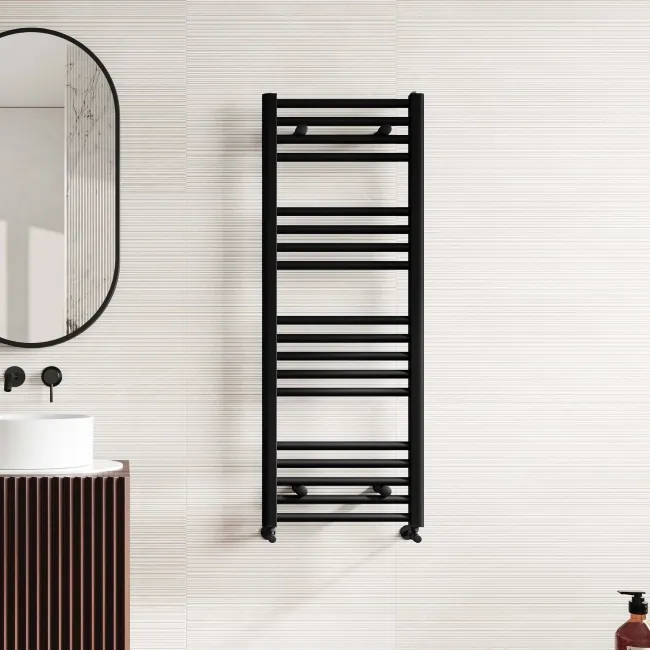 Naples Premium Matt Black Straight Heated Towel Rail 1200x450mm