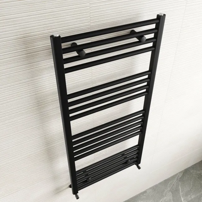 Naples Premium Matt Black Straight Heated Towel Rail 1200x600mm