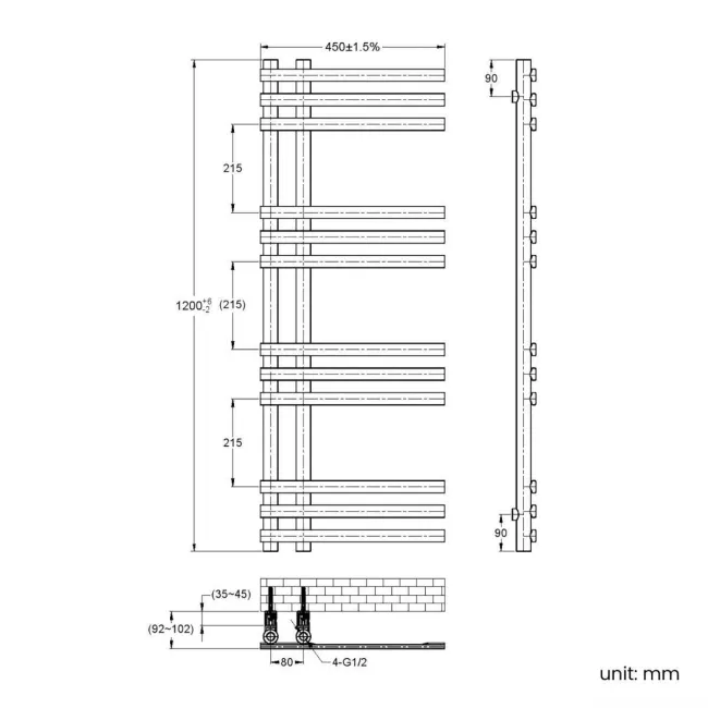 Madrid Anthracite Designer Heated Towel Rail 1200x450mm
