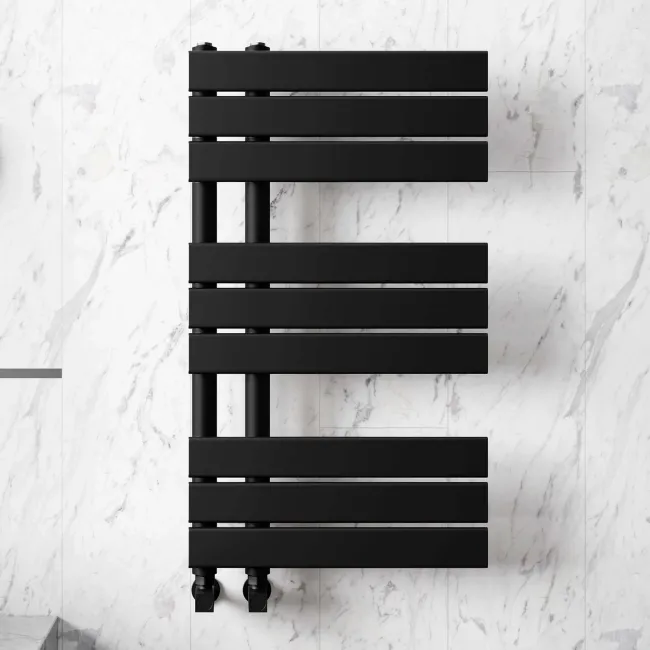 Seville Matt Black Designer Flat Panel Heated Towel Rail 800x450mm