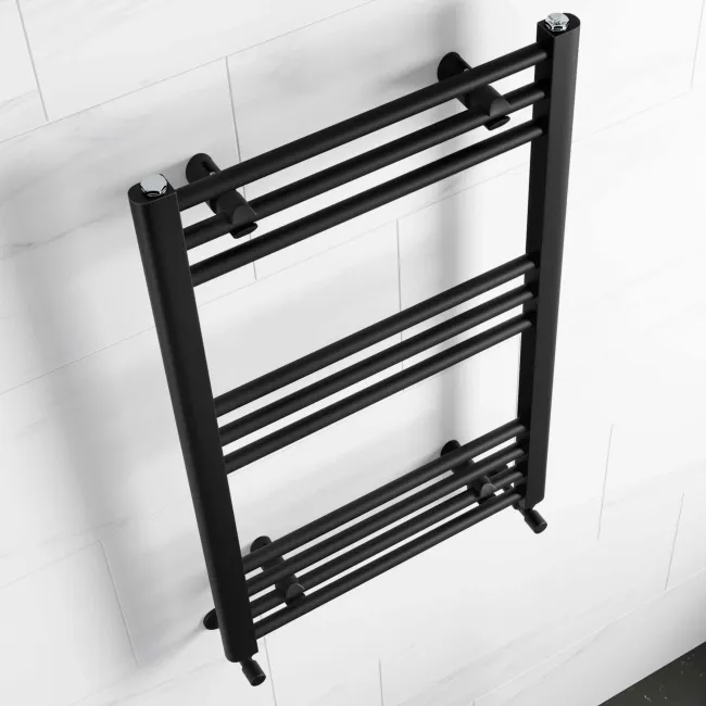 Barcelona Matt Black Straight Heated Towel Rail 800x500mm