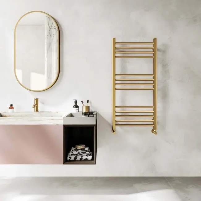 Barcelona Brushed Brass Straight Heated Towel Rail 1000x500mm