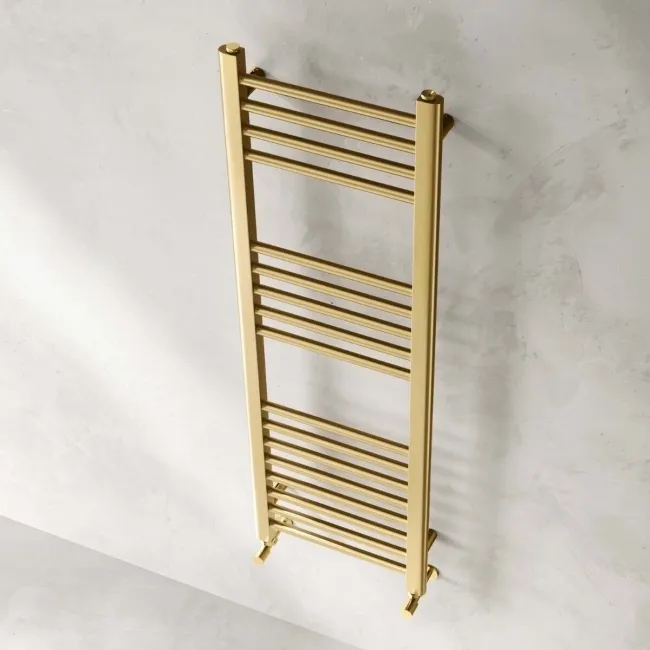 Barcelona Brushed Brass Straight Heated Towel Rail 1200x400mm