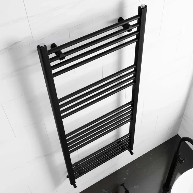 Barcelona Matt Black Straight Heated Towel Rail 1400x600mm