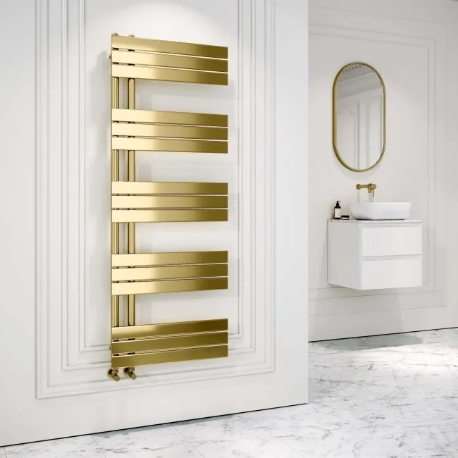 Seville Brushed Brass Designer Flat Panel Heated Towel Rail 1600x600mm