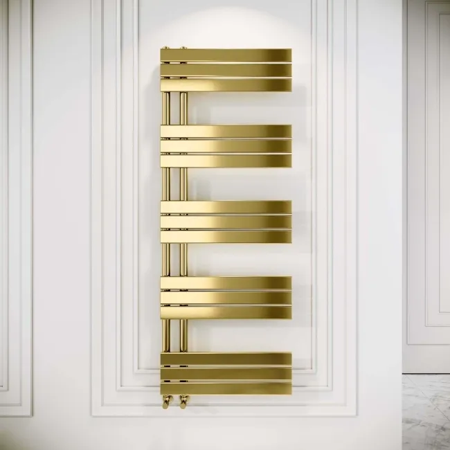 Seville Brushed Brass Designer Flat Panel Heated Towel Rail 1600x600mm