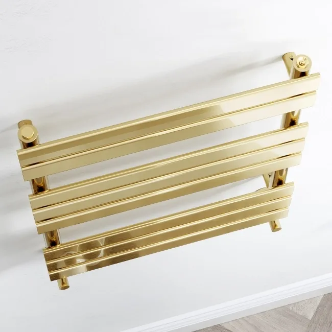Santorini Brushed Brass Flat Panel Heated Towel Rail 800x600mm