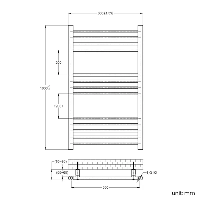 Barcelona Antique Gold Straight Heated Towel Rail 1000x600mm