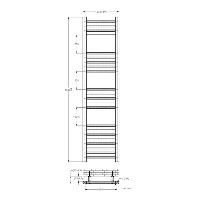 Barcelona Antique Gold Straight Heated Towel Rail 1600x400mm