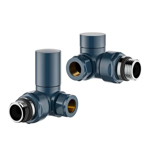Inky Blue Angled Radiator Valves and lockshield pack (Pair) Standard 15mm