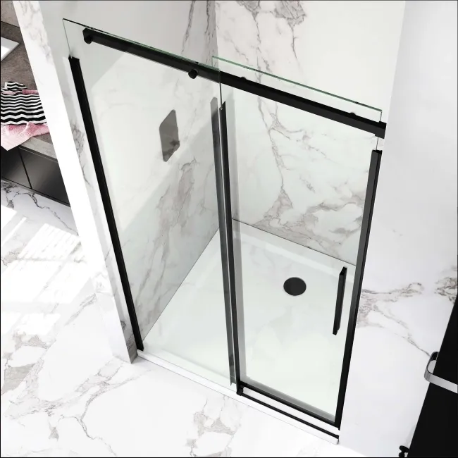 Stockholm Matt Black Easy Clean 8mm Frameless Sliding Shower Door 1000mm