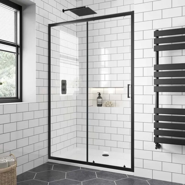London Matt Black 6mm Sliding Shower Door 1200mm