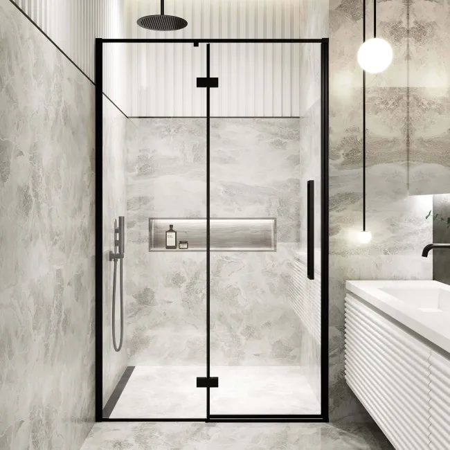 Helsinki Matt Black Premium Easy Clean 8mm Hinged Shower Door 1200mm