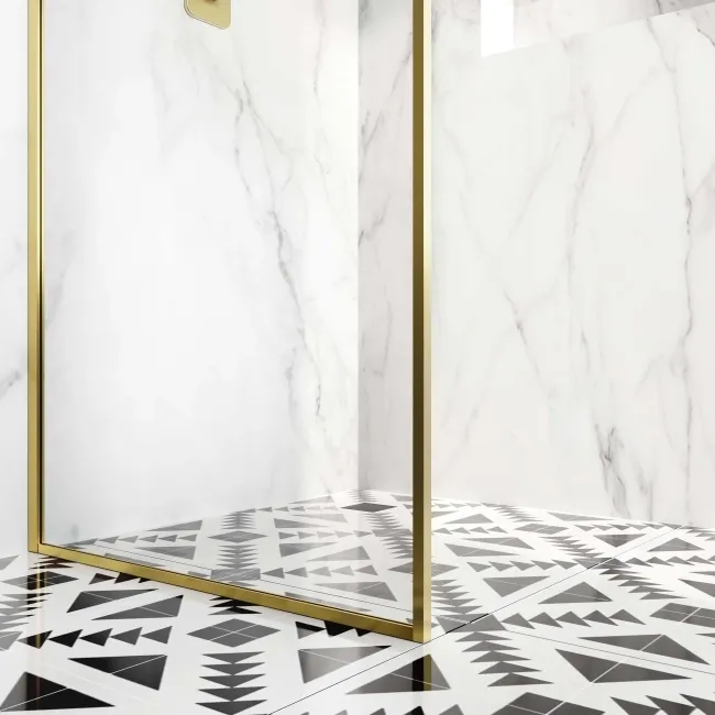 Munich Brushed Brass Framed Easy Clean 8mm Wet Room Shower Glass Panel 700mm