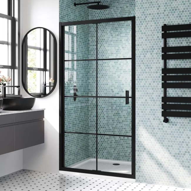 London Matt Black Grid 6mm Bifold Shower Door 1000mm
