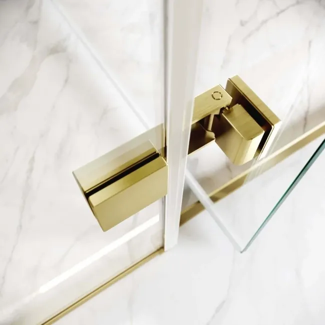 Helsinki Brushed Brass Premium Easy Clean 8mm Hinged Shower Door 1400mm