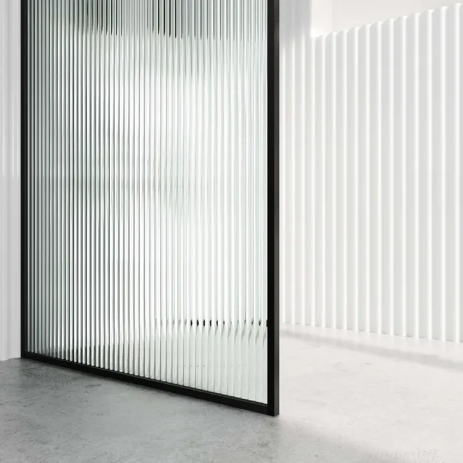 Munich Fluted Effect Matt Black Framed Easy Clean 8mm Wet Room Shower Glass Panel 700mm