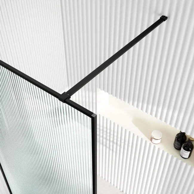 Munich Fluted Effect Matt Black Framed Easy Clean 8mm Wet Room Shower Glass Panel 900mm