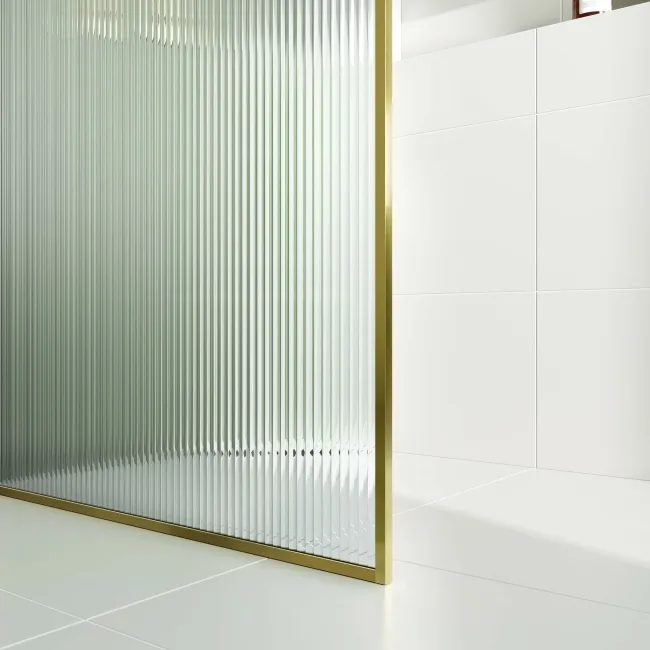 Munich Fluted Effect Brushed Brass Easy Clean 8mm Wet Room Shower Glass Panel 900mm