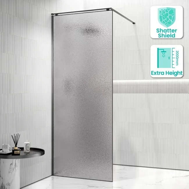 Lyon Gunmetal 8mm Laminated Wet Room Shower Glass Panel with Grey Frost Pattern 800mm