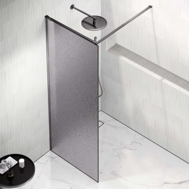Lyon Gunmetal 8mm Laminated Wet Room Shower Glass Panel with Grey Frost Pattern 800mm