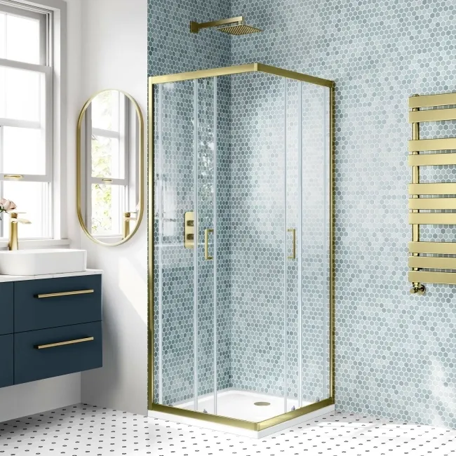 London Brushed Brass 6mm Corner Entry Shower Enclosure 800x800mm