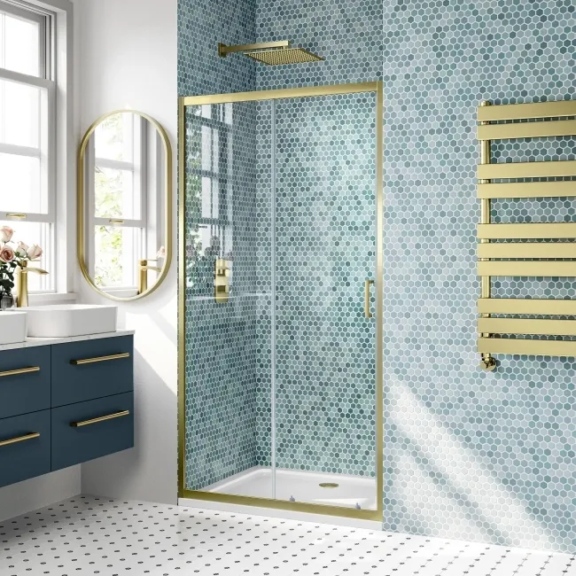 London Brushed Brass 6mm Sliding Shower Door 1000mm