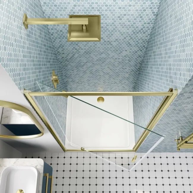 London Brushed Brass 6mm Pivot Shower Door 900mm