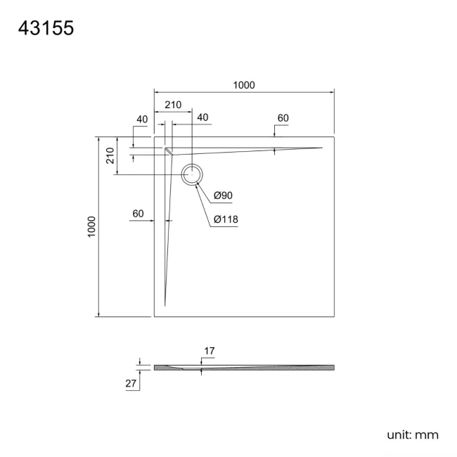 Sydney Low Profile Square Gloss White Stone Shower Tray 1000x1000mm