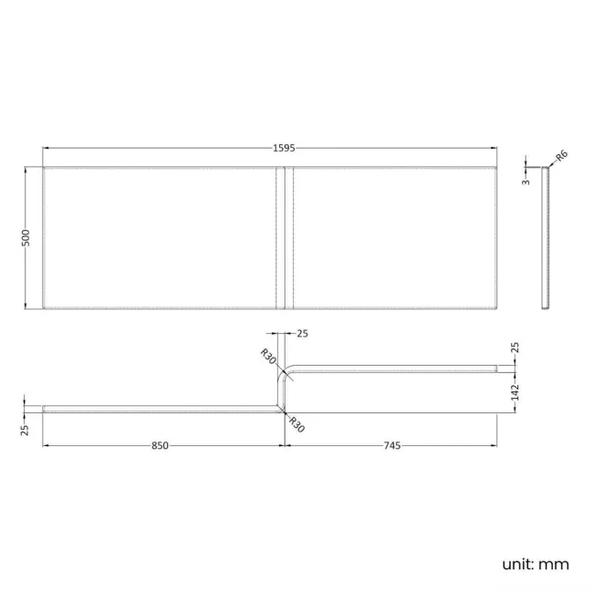 1600 Super Strength Reinforced Acrylic L Shaped Bath Front Panel